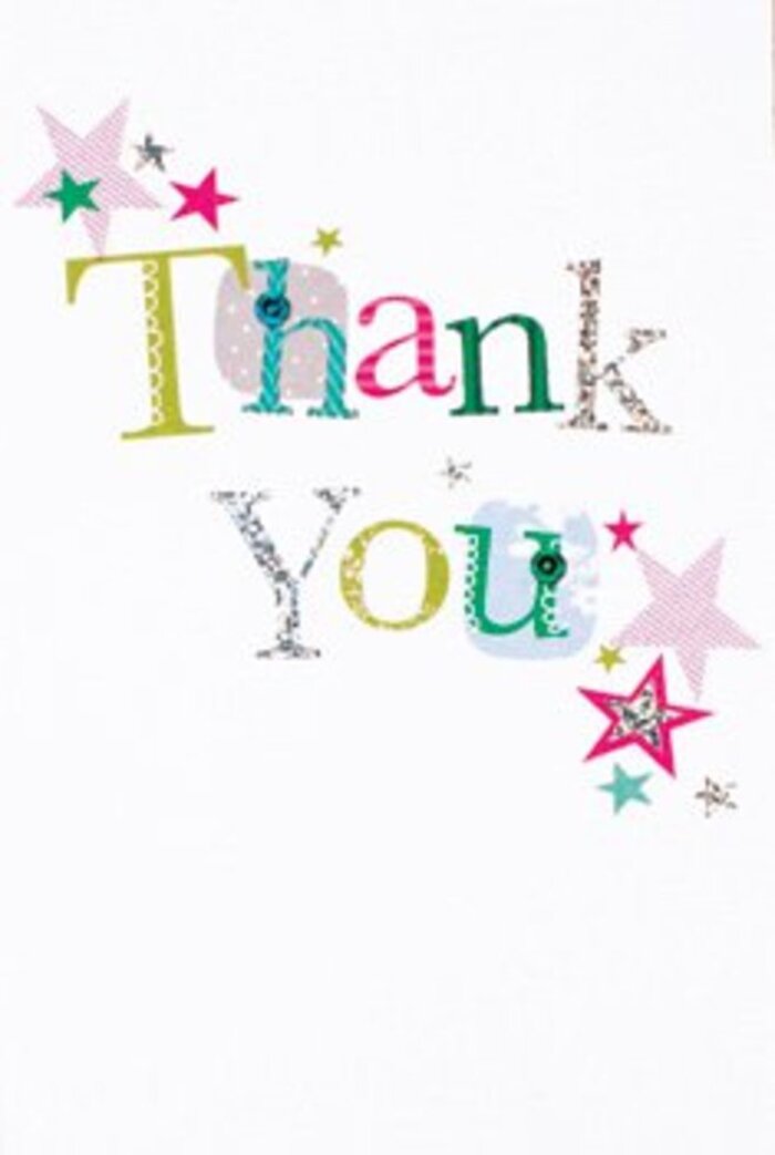 With its refined yet joyful composition, this thank you card feels perfectly attuned to the understated charm of Winchmore Hill. Each letter is thoughtfully designed: some are adorned with playful polka dots, others curve with grace and shimmer in silvery light, forming a harmonious chorus of gratitude. Nearby, stars in bold pink, sapphire blue, and metallic silver cluster gently, as if blessing the card with an extra dose of cheer - reminiscent of the subtle elegance of Winchmore Hill's quiet avenues on a sunny day. The whole arrangement has a modern airiness: a white background allows every detail, from textured glints to intricate stitches, to stand out. The card's tactility mirrors the care put into a hand-tied bouquet crafted by local florists. Suitable for many occasions, it's the sort of thank you card that would be found nestled next to fresh blooms gifted after a milestone on Green Lanes or a neighbourly gesture near Bush Hill. Its design balances sophistication with joyful energy, making gratitude feel as uplifting and memorable as a floral delivery from Flowers Winchmore Hill.